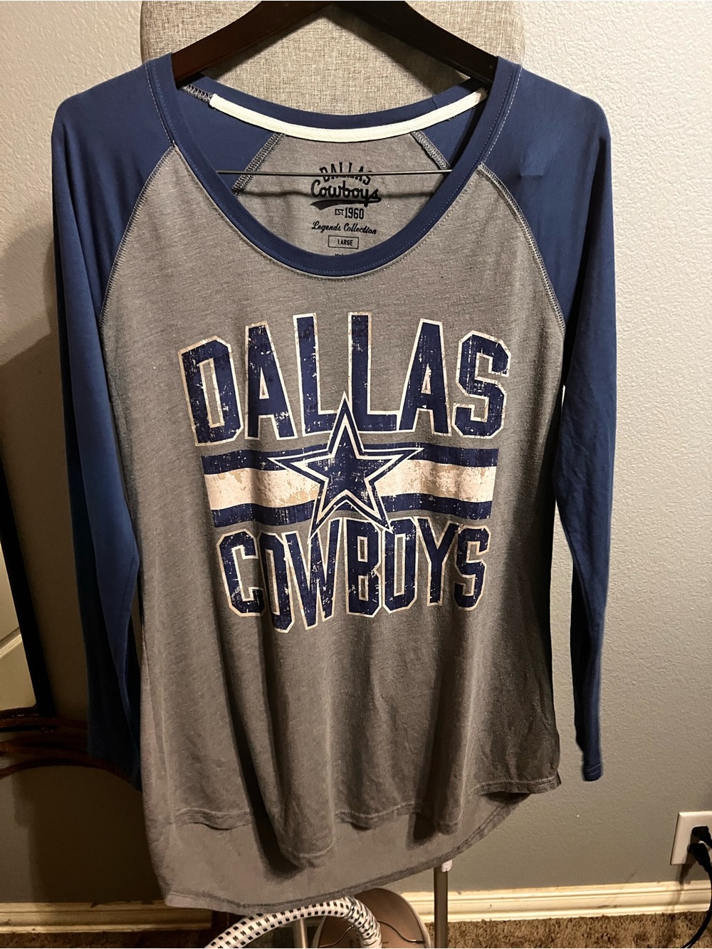 NFL Dallas Cowboys Gray and Blue Raglan Long Sleeve Tee
